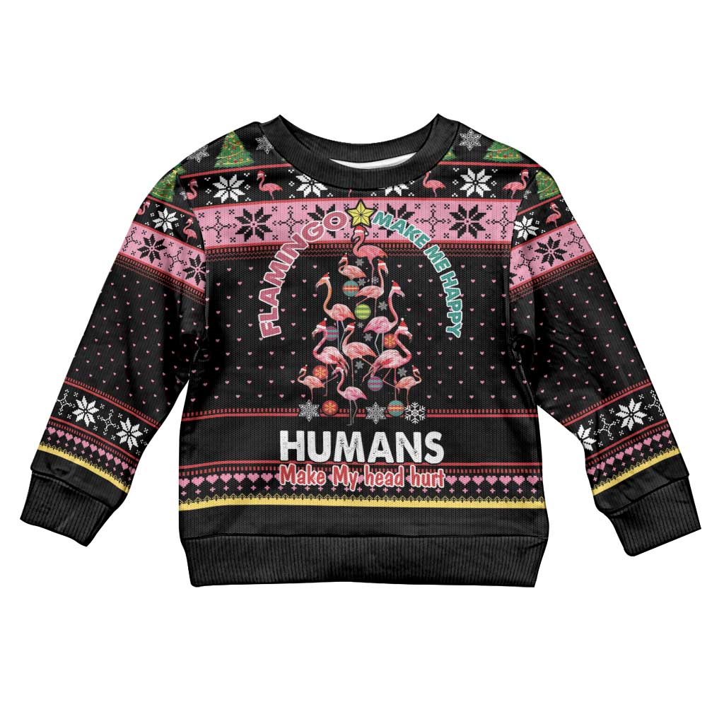 Flamingo Make Me Happy Christmas Tree Kid Ugly Christmas Sweater Human Make My Head Hurt - Wonder Print Shop