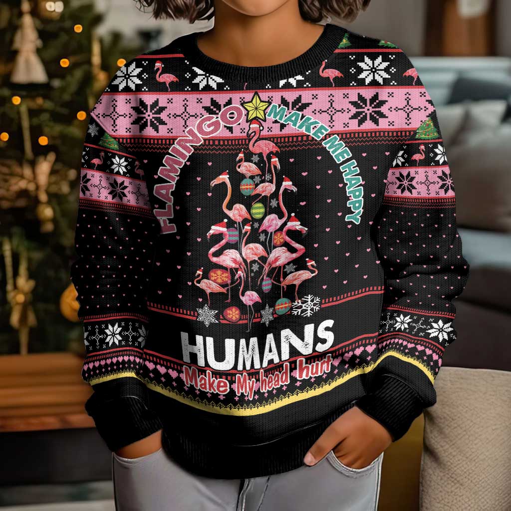 Flamingo Make Me Happy Christmas Tree Kid Ugly Christmas Sweater Human Make My Head Hurt - Wonder Print Shop