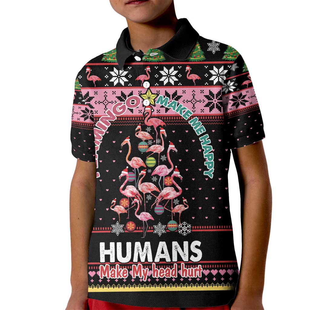 Flamingo Make Me Happy Christmas Tree Kid Polo Shirt Human Make My Head Hurt - Wonder Print Shop