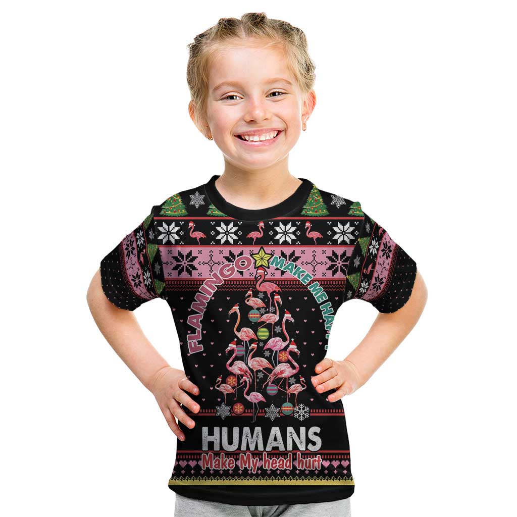 Flamingo Make Me Happy Christmas Tree Kid T Shirt Human Make My Head Hurt - Wonder Print Shop