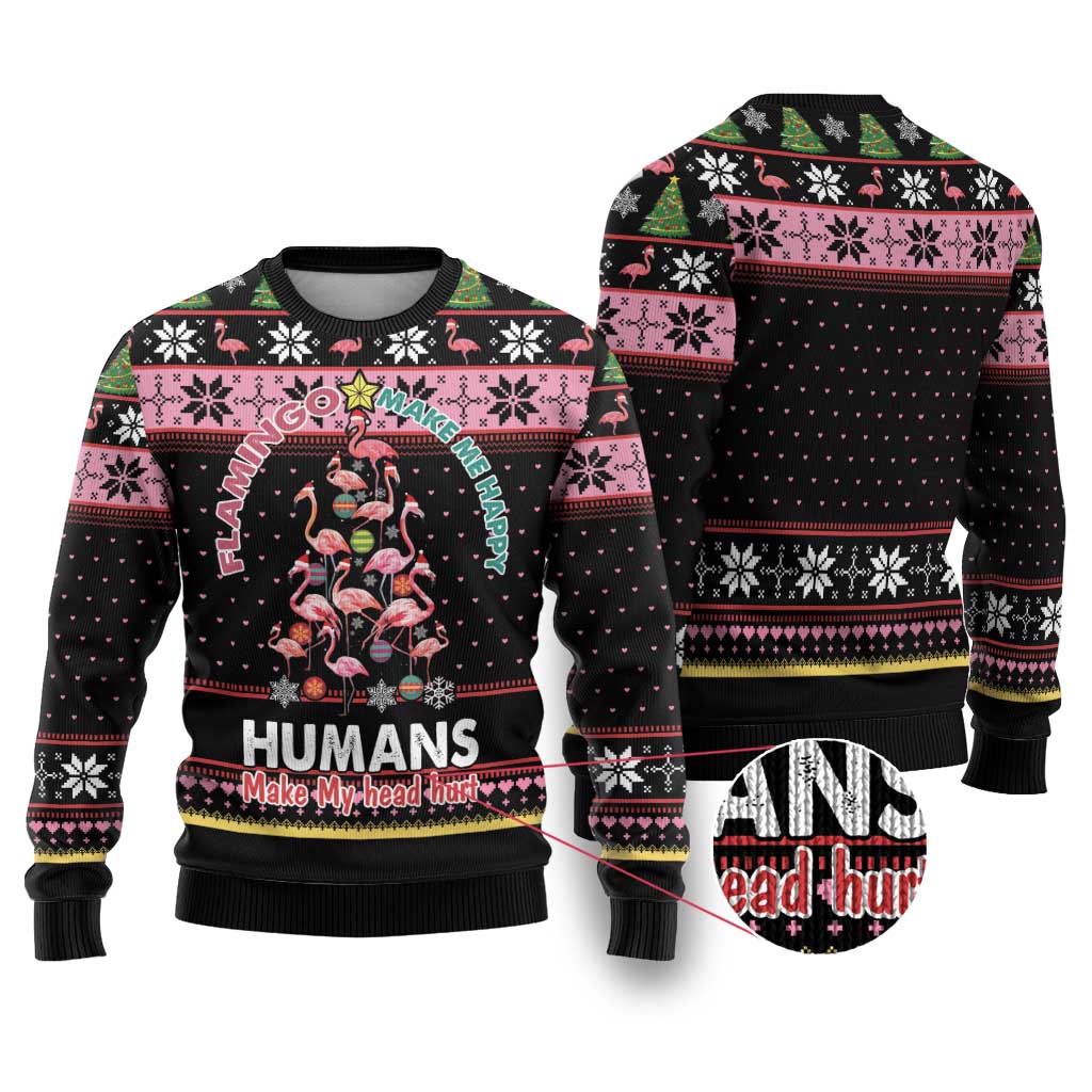 Flamingo Make Me Happy Christmas Tree Ugly Christmas Sweater Human Make My Head Hurt - Wonder Print Shop