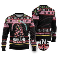 Flamingo Make Me Happy Christmas Tree Ugly Christmas Sweater Human Make My Head Hurt - Wonder Print Shop