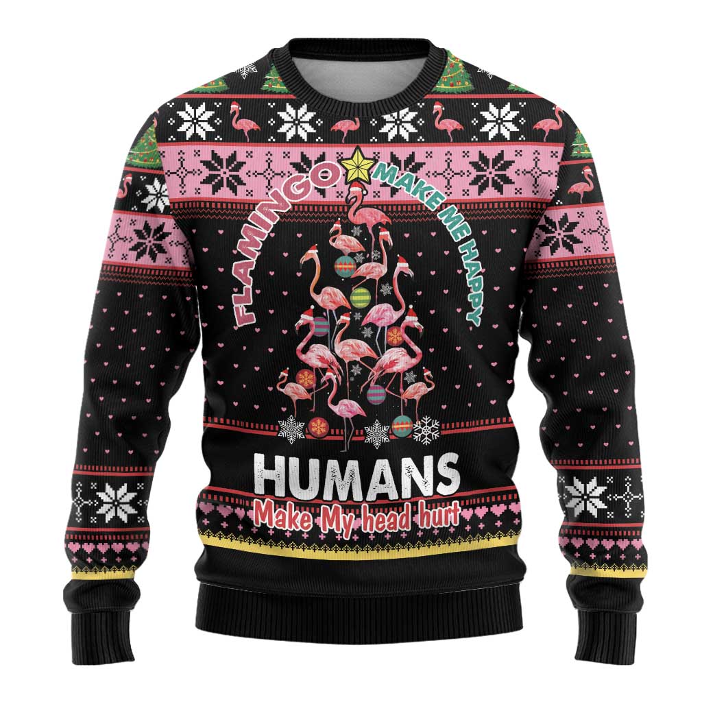 Flamingo Make Me Happy Christmas Tree Ugly Christmas Sweater Human Make My Head Hurt - Wonder Print Shop