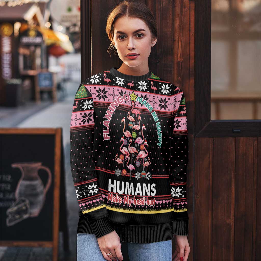 Flamingo Make Me Happy Christmas Tree Ugly Christmas Sweater Human Make My Head Hurt - Wonder Print Shop
