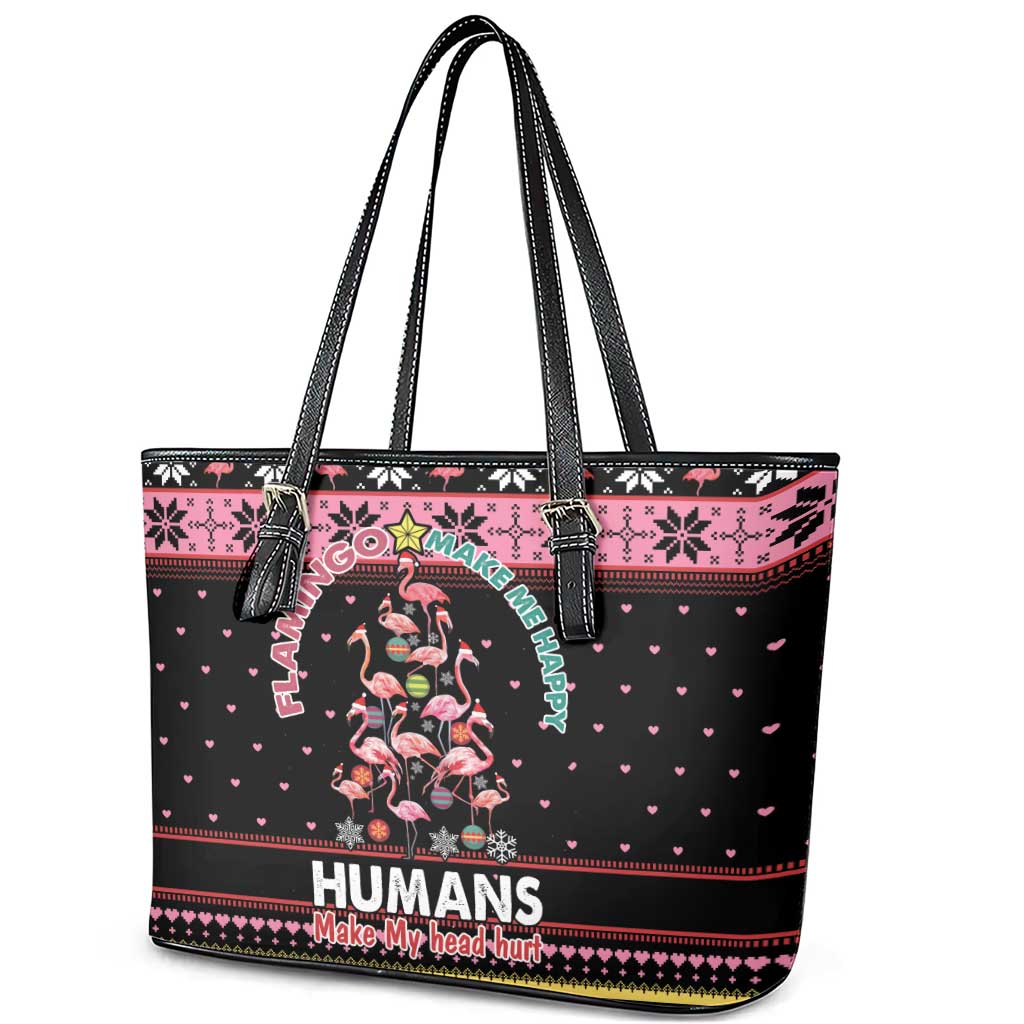 Flamingo Make Me Happy Christmas Tree Leather Tote Bag Human Make My Head Hurt - Wonder Print Shop