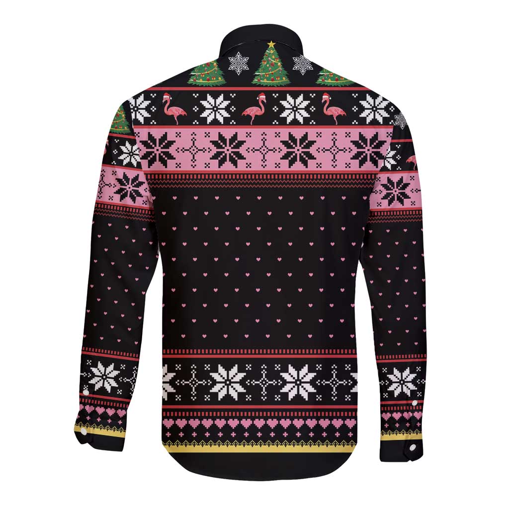 Flamingo Make Me Happy Christmas Tree Long Sleeve Button Shirt Human Make My Head Hurt - Wonder Print Shop