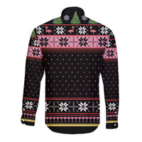 Flamingo Make Me Happy Christmas Tree Long Sleeve Button Shirt Human Make My Head Hurt - Wonder Print Shop