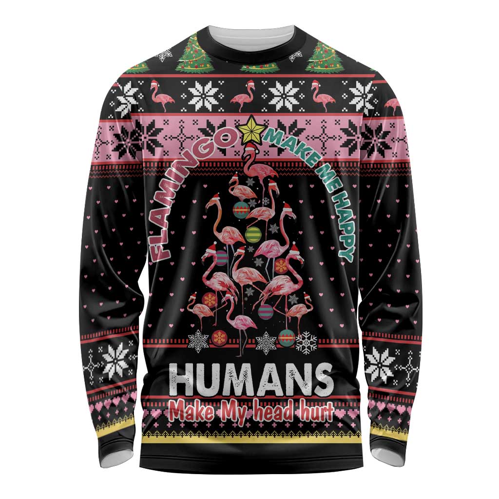 Flamingo Make Me Happy Christmas Tree Long Sleeve Shirt Human Make My Head Hurt - Wonder Print Shop