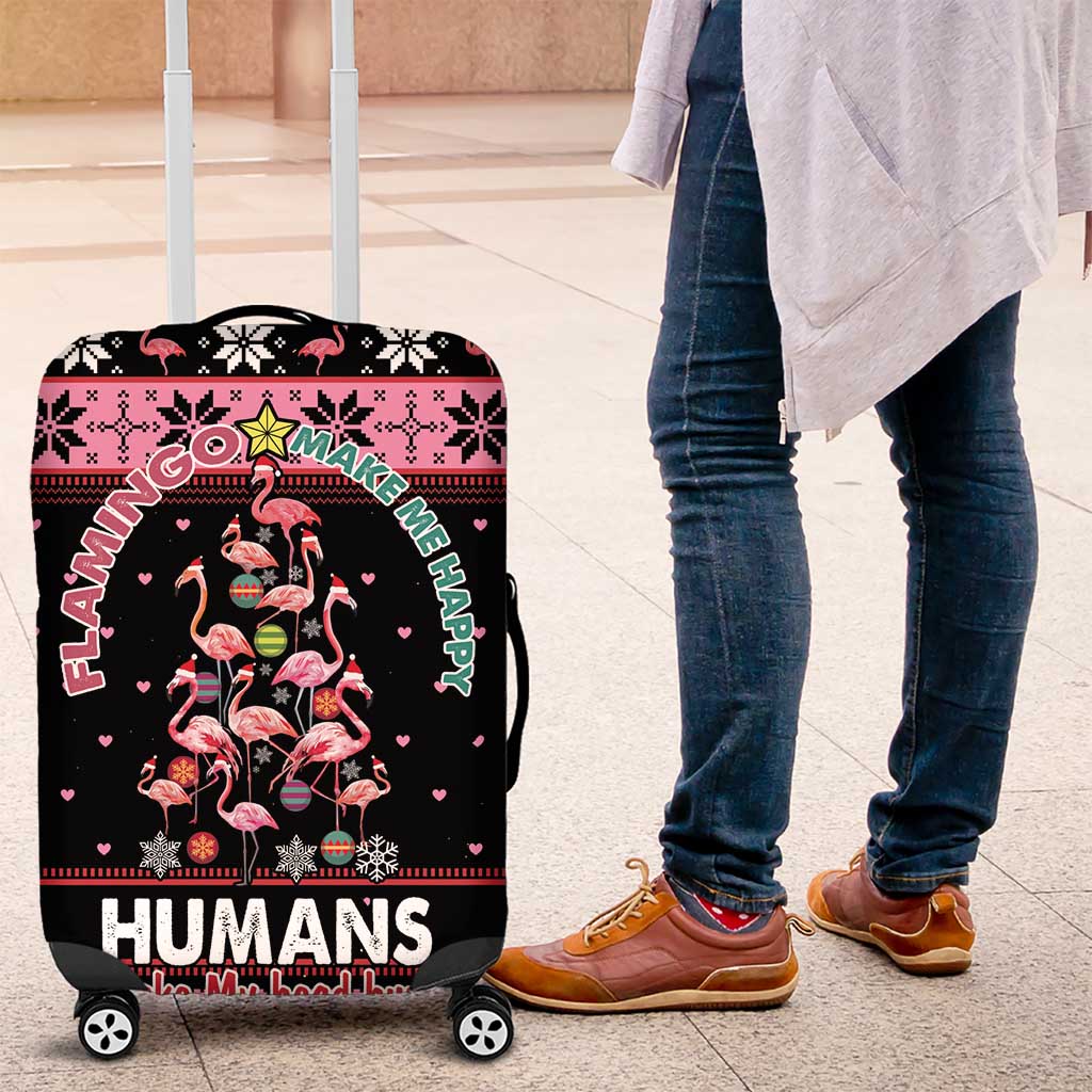 Flamingo Make Me Happy Christmas Tree Luggage Cover Human Make My Head Hurt - Wonder Print Shop