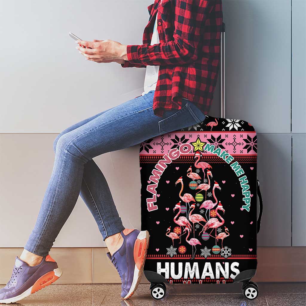 Flamingo Make Me Happy Christmas Tree Luggage Cover Human Make My Head Hurt - Wonder Print Shop