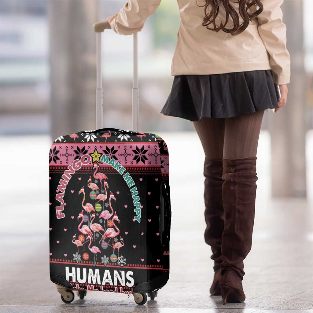 Flamingo Make Me Happy Christmas Tree Luggage Cover Human Make My Head Hurt - Wonder Print Shop