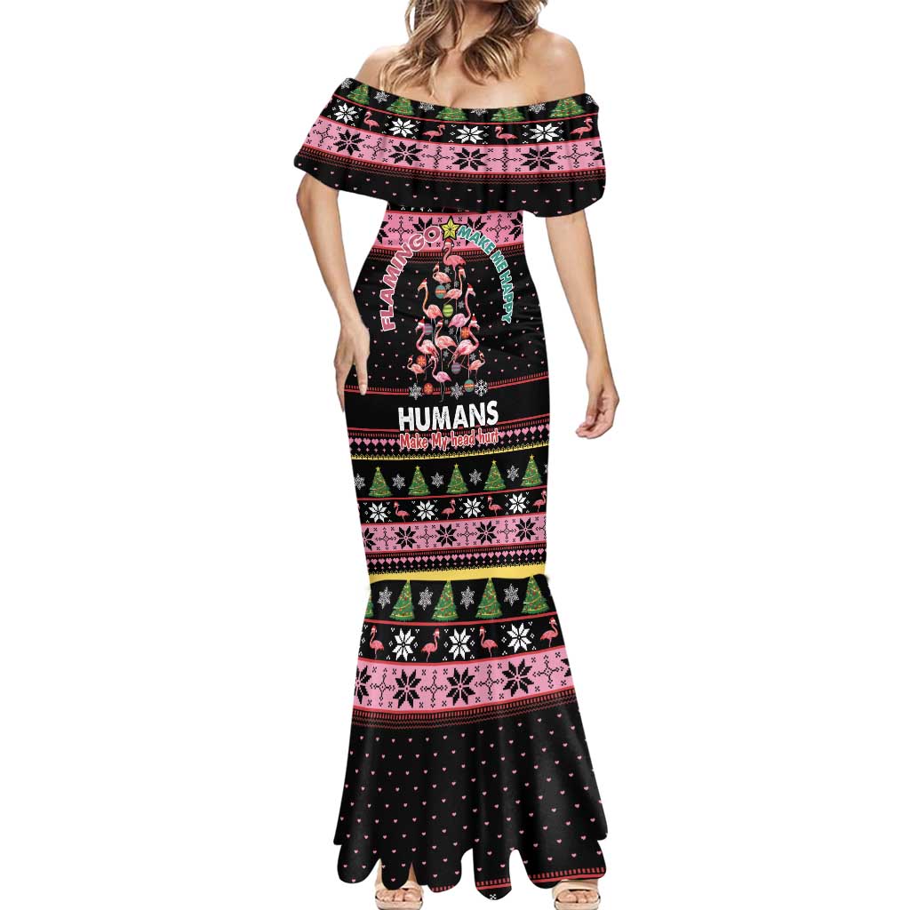 Flamingo Make Me Happy Christmas Tree Mermaid Dress Human Make My Head Hurt - Wonder Print Shop