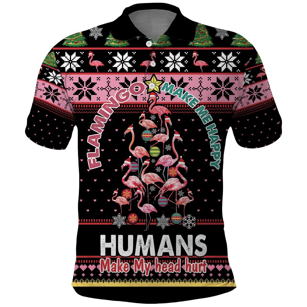 Flamingo Make Me Happy Christmas Tree Polo Shirt Human Make My Head Hurt - Wonder Print Shop