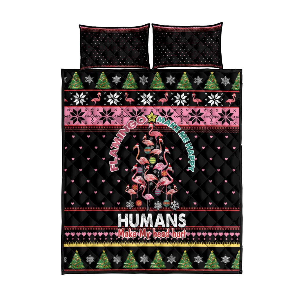 Flamingo Make Me Happy Christmas Tree Quilt Bed Set Human Make My Head Hurt - Wonder Print Shop