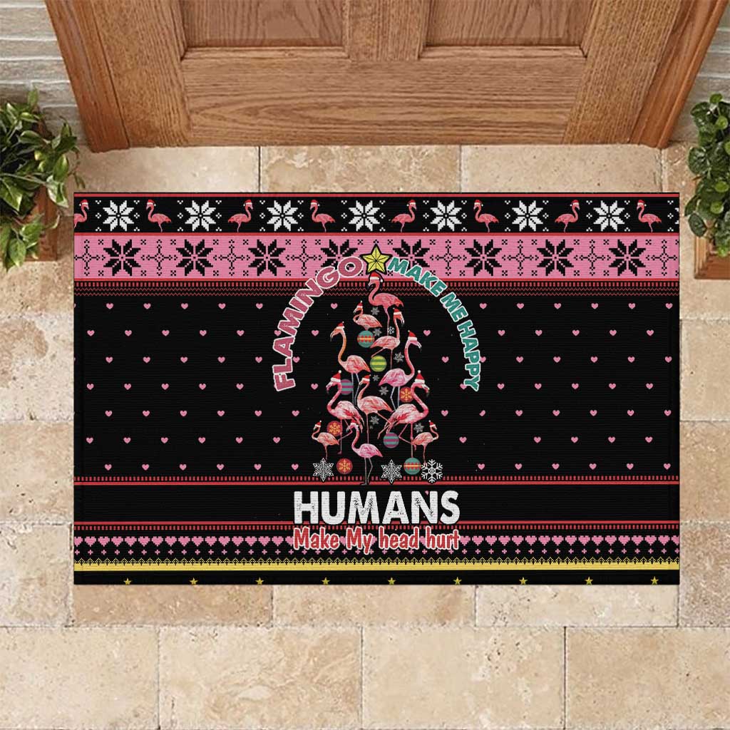 Flamingo Make Me Happy Christmas Tree Rubber Doormat Human Make My Head Hurt - Wonder Print Shop