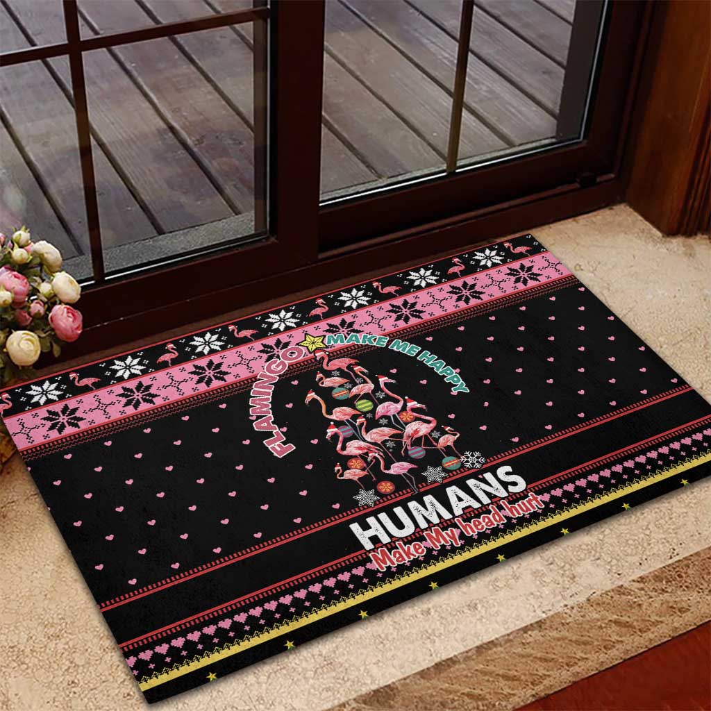 Flamingo Make Me Happy Christmas Tree Rubber Doormat Human Make My Head Hurt - Wonder Print Shop