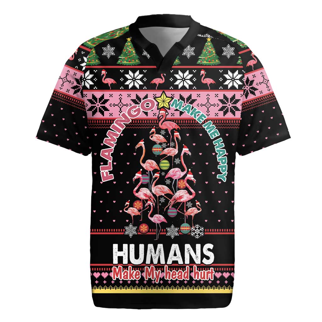 Flamingo Make Me Happy Christmas Tree Rugby Jersey Human Make My Head Hurt - Wonder Print Shop