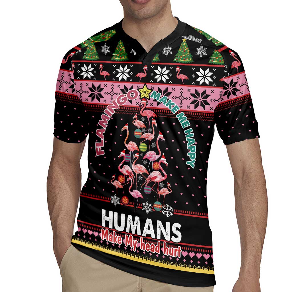 Flamingo Make Me Happy Christmas Tree Rugby Jersey Human Make My Head Hurt - Wonder Print Shop