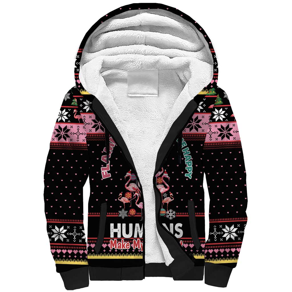 Flamingo Make Me Happy Christmas Tree Sherpa Hoodie Human Make My Head Hurt - Wonder Print Shop