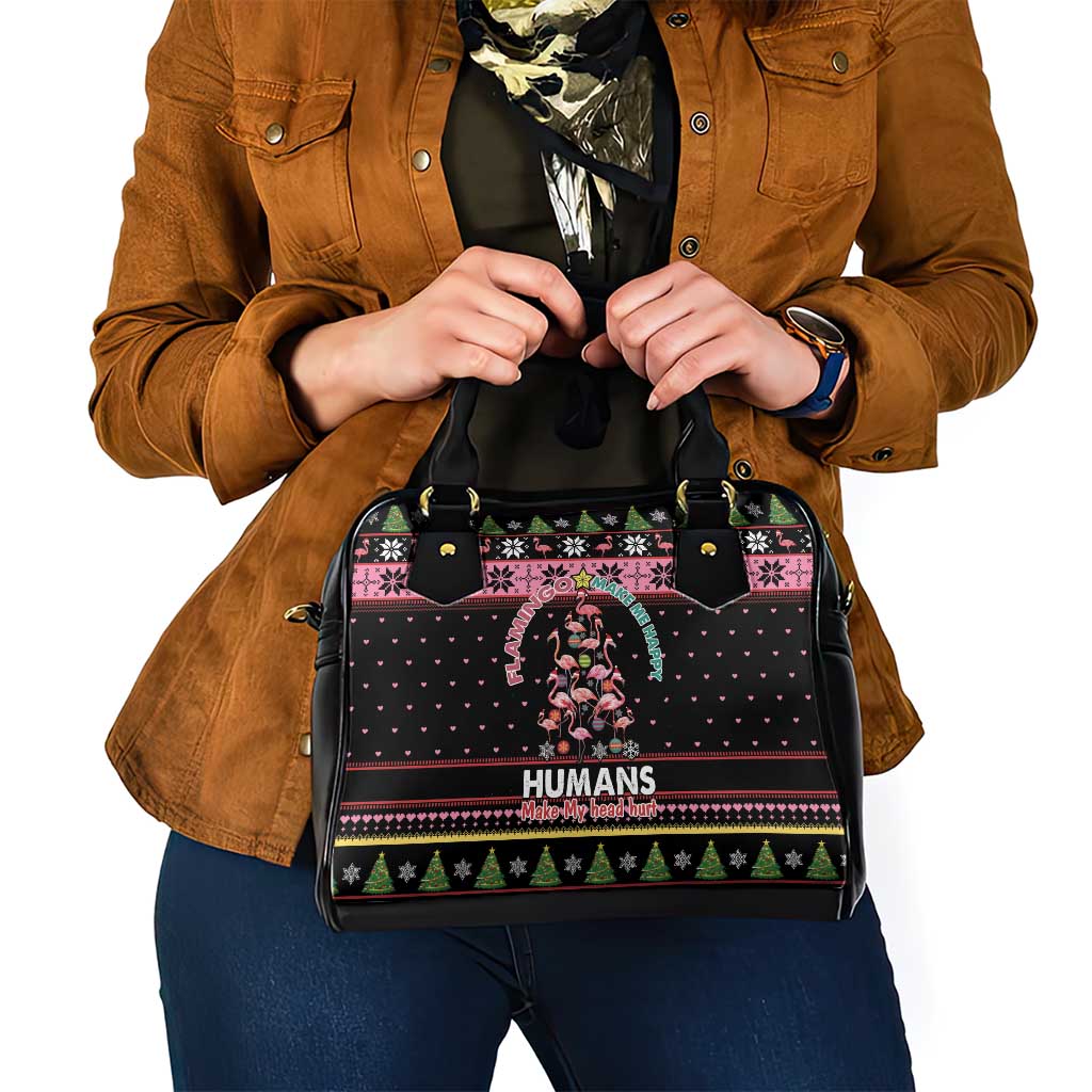 Flamingo Make Me Happy Christmas Tree Shoulder Handbag Human Make My Head Hurt