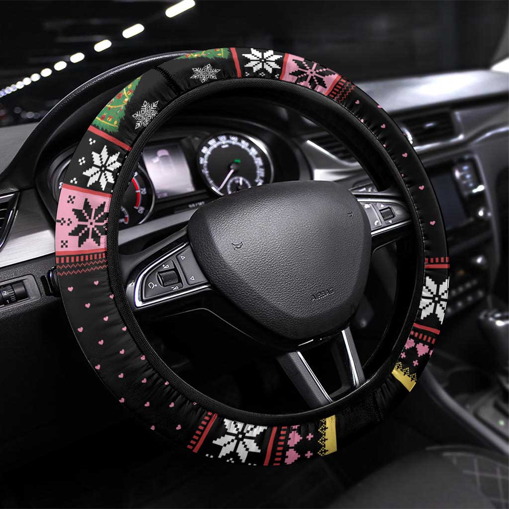 Flamingo Make Me Happy Christmas Tree Steering Wheel Cover Human Make My Head Hurt - Wonder Print Shop