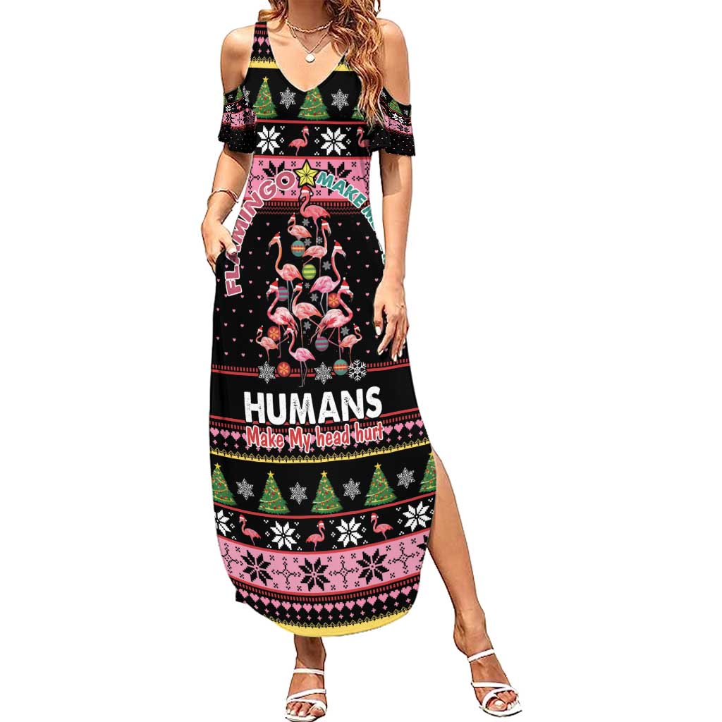 Flamingo Make Me Happy Christmas Tree Summer Maxi Dress Human Make My Head Hurt - Wonder Print Shop