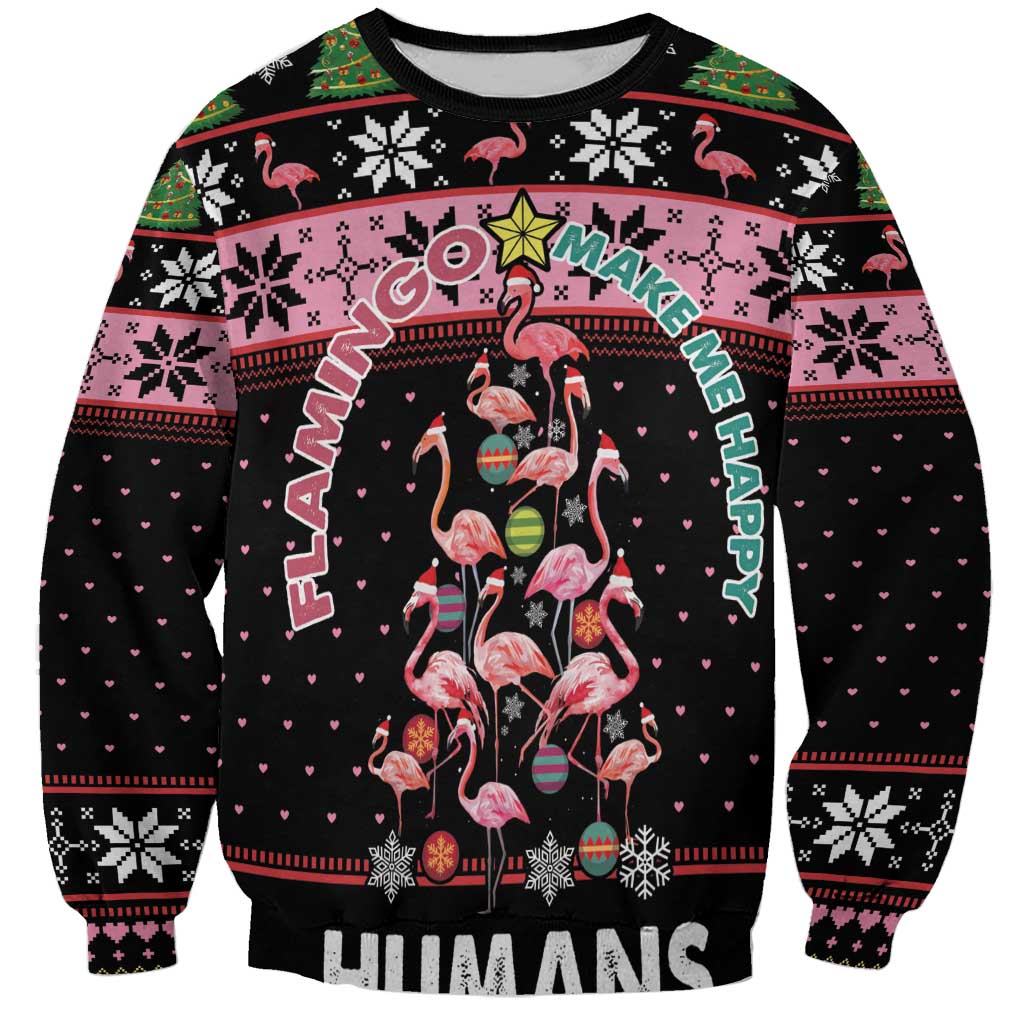 Flamingo Make Me Happy Christmas Tree Sweatshirt Human Make My Head Hurt - Wonder Print Shop