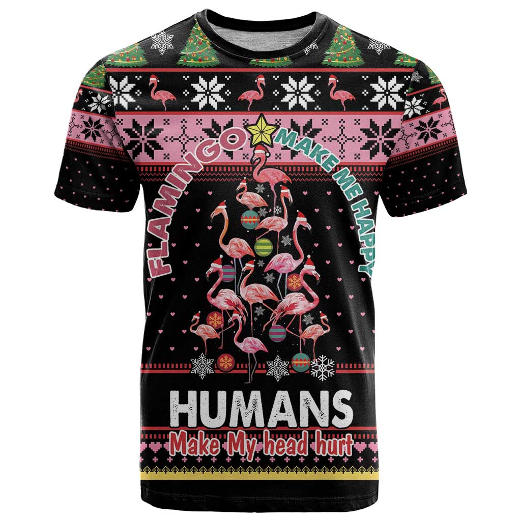 Flamingo Make Me Happy Christmas Tree T Shirt Human Make My Head Hurt - Wonder Print Shop
