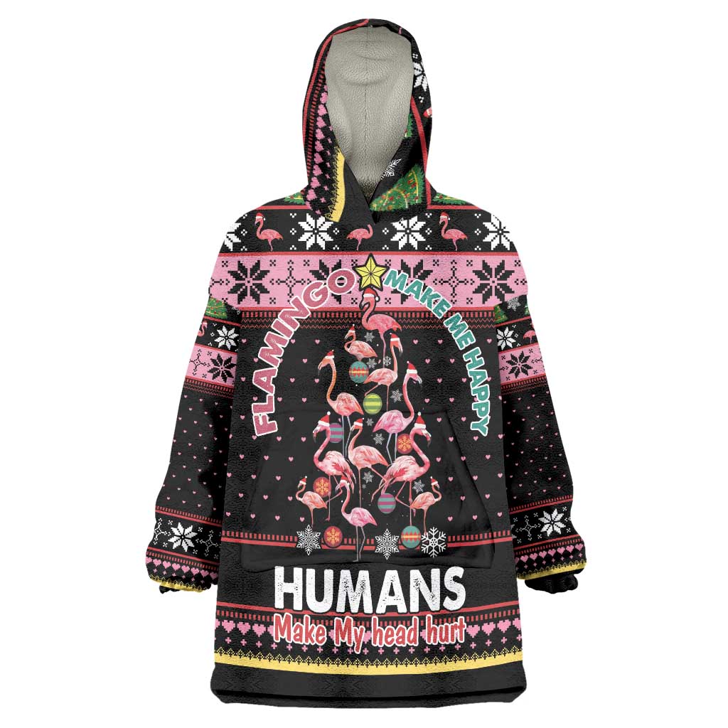 Flamingo Make Me Happy Christmas Tree Wearable Blanket Hoodie Human Make My Head Hurt - Wonder Print Shop