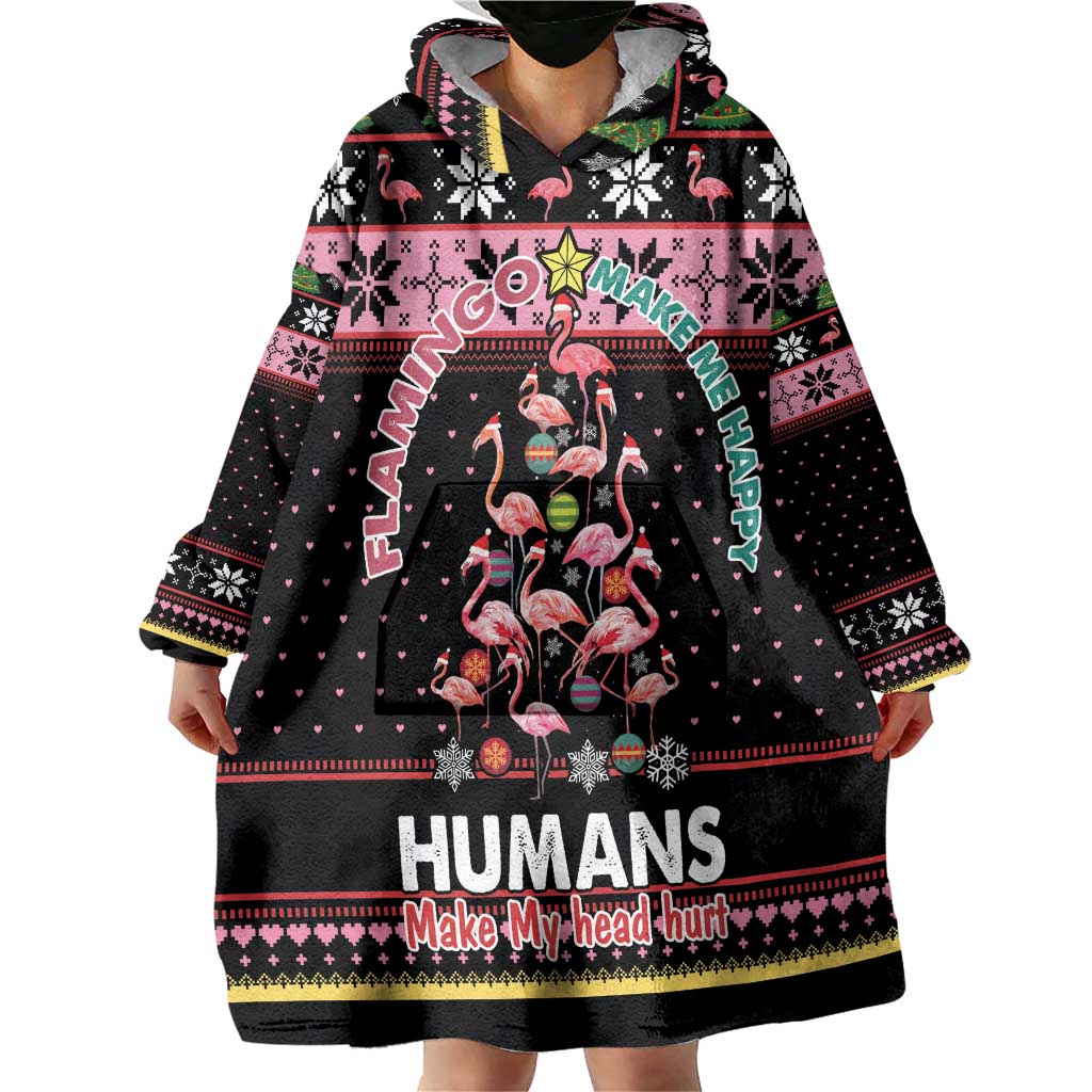 Flamingo Make Me Happy Christmas Tree Wearable Blanket Hoodie Human Make My Head Hurt - Wonder Print Shop