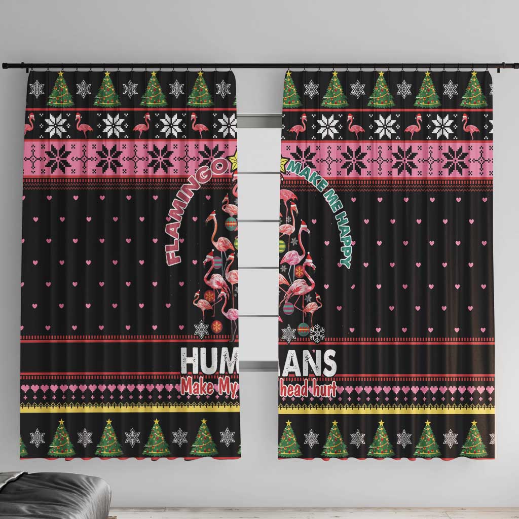 Flamingo Make Me Happy Christmas Tree Window Curtain Human Make My Head Hurt - Wonder Print Shop