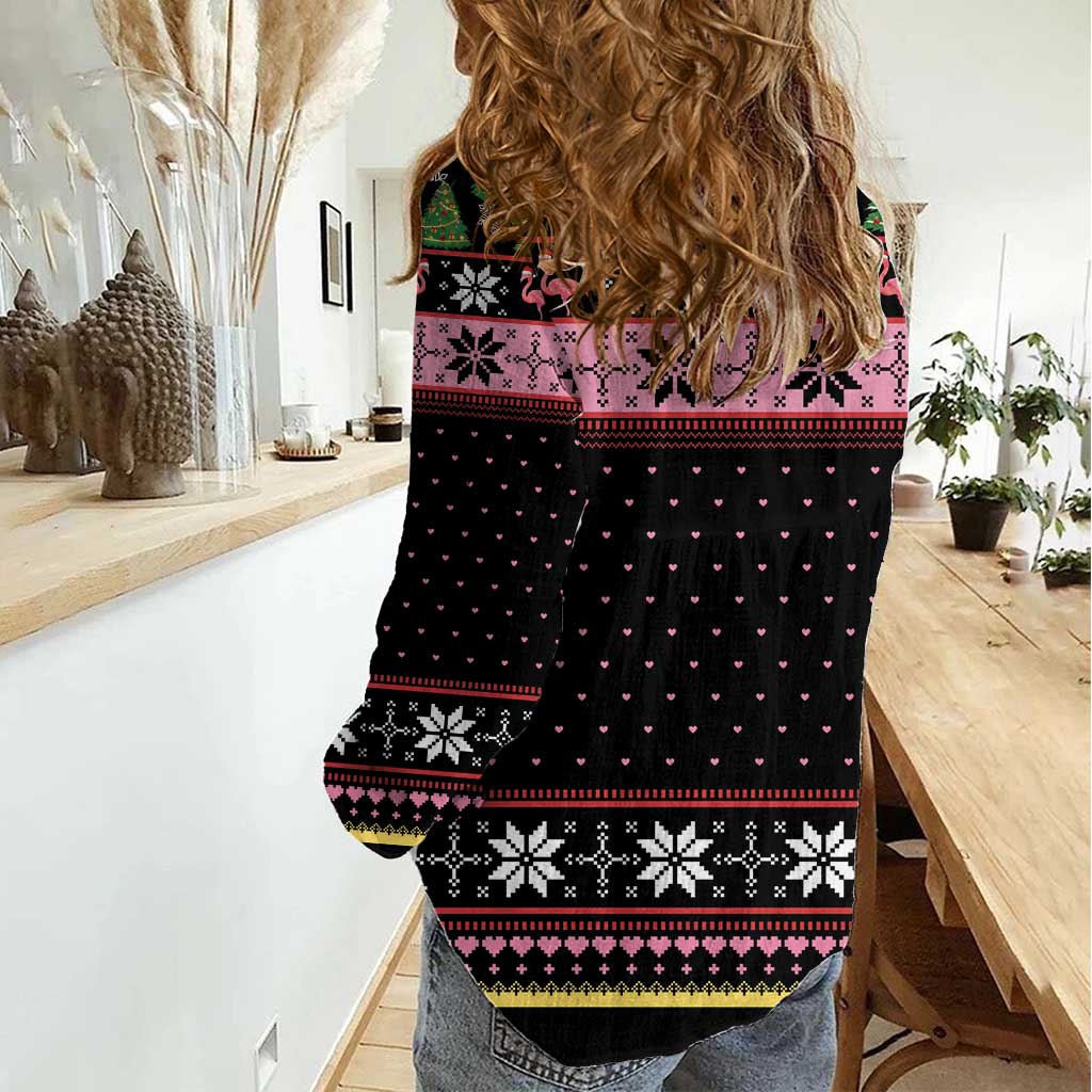 Flamingo Make Me Happy Christmas Tree Women Casual Shirt Human Make My Head Hurt - Wonder Print Shop