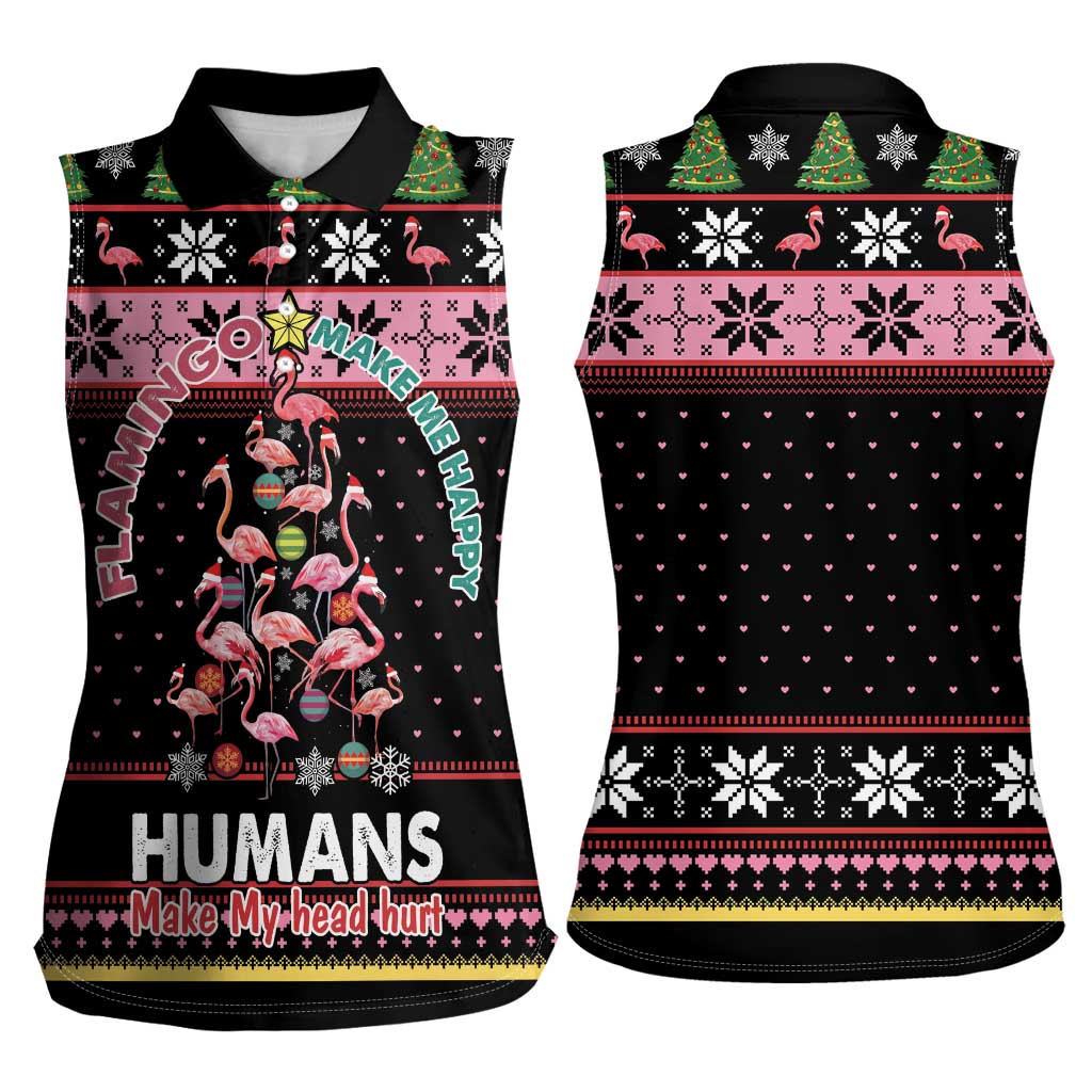 Flamingo Make Me Happy Christmas Tree Women Sleeveless Polo Shirt Human Make My Head Hurt - Wonder Print Shop