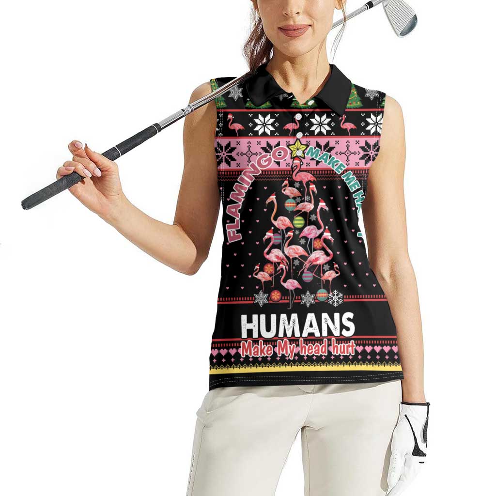 Flamingo Make Me Happy Christmas Tree Women Sleeveless Polo Shirt Human Make My Head Hurt - Wonder Print Shop