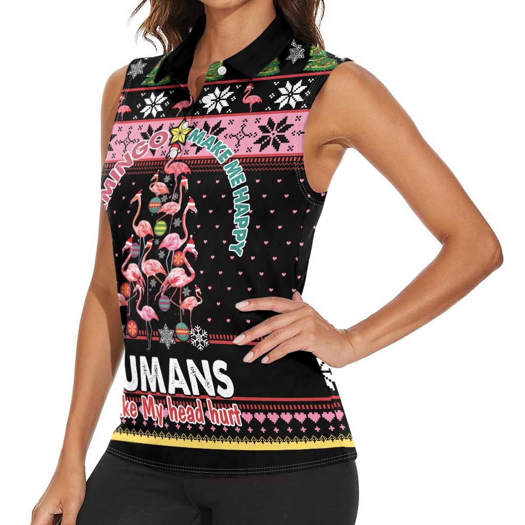 Flamingo Make Me Happy Christmas Tree Women Sleeveless Polo Shirt Human Make My Head Hurt - Wonder Print Shop