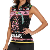 Flamingo Make Me Happy Christmas Tree Women Sleeveless Polo Shirt Human Make My Head Hurt - Wonder Print Shop