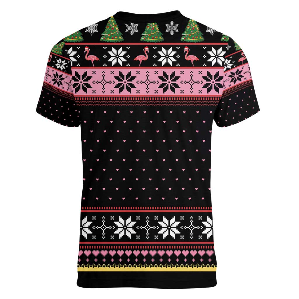 Flamingo Make Me Happy Christmas Tree Women V-Neck T-Shirt Human Make My Head Hurt - Wonder Print Shop