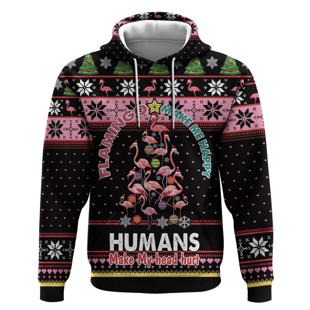 Flamingo Make Me Happy Christmas Tree Zip Hoodie Human Make My Head Hurt - Wonder Print Shop