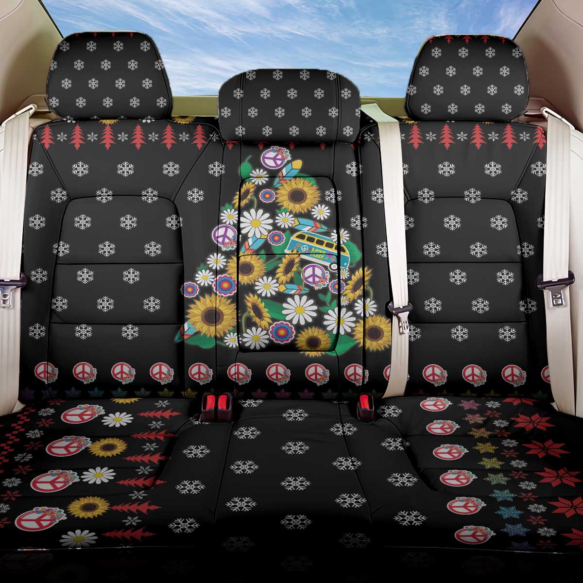 Hippie Xmas Back Car Seat Cover Hippie Flower Christmas Tree - Wonder Print Shop
