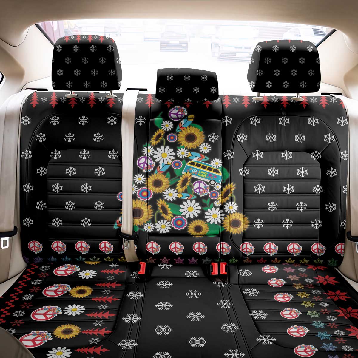 Hippie Xmas Back Car Seat Cover Hippie Flower Christmas Tree - Wonder Print Shop