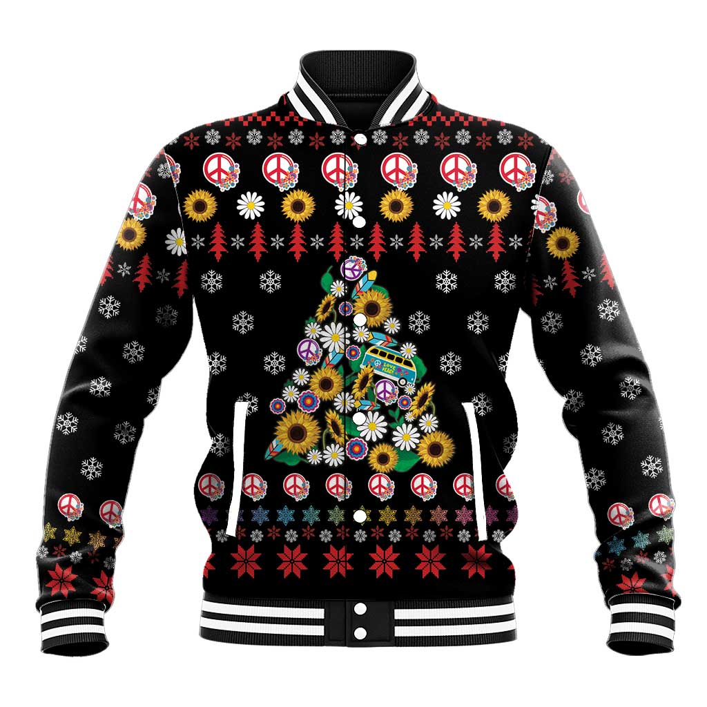 Hippie Xmas Baseball Jacket Hippie Flower Christmas Tree - Wonder Print Shop