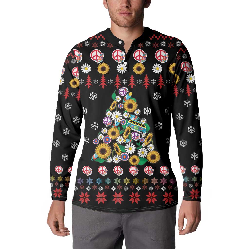 Hippie Xmas Button Sweatshirt Hippie Flower Christmas Tree - Wonder Print Shop