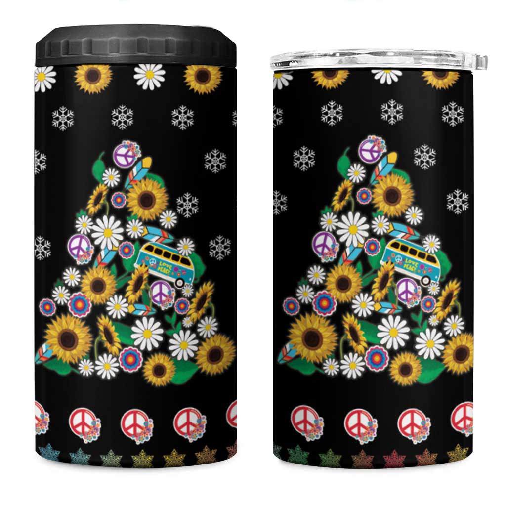 Hippie Xmas 4 in 1 Can Cooler Tumbler Hippie Flower Christmas Tree - Wonder Print Shop