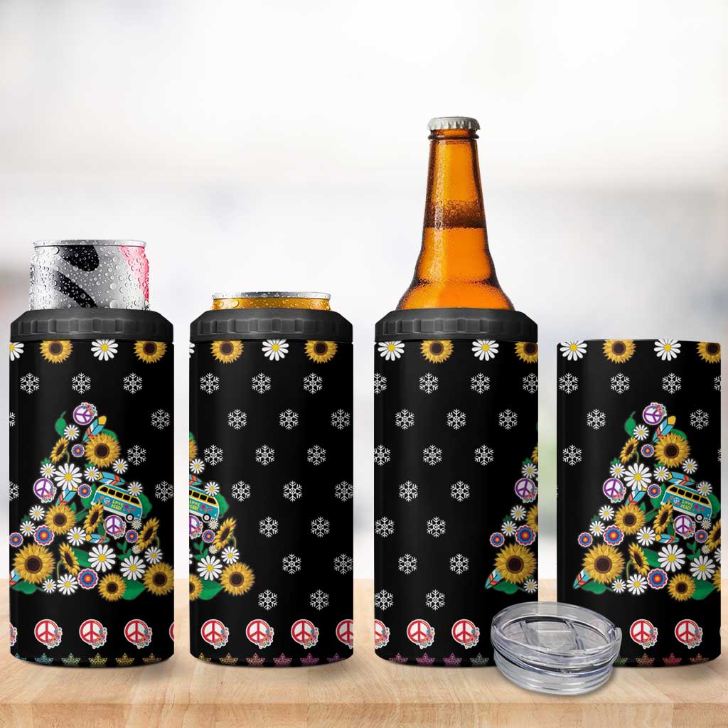 Hippie Xmas 4 in 1 Can Cooler Tumbler Hippie Flower Christmas Tree - Wonder Print Shop