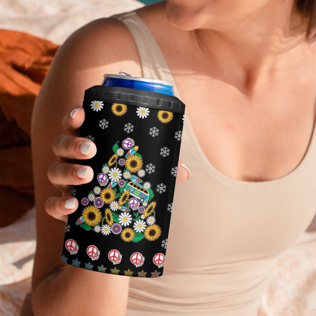 Hippie Xmas 4 in 1 Can Cooler Tumbler Hippie Flower Christmas Tree - Wonder Print Shop