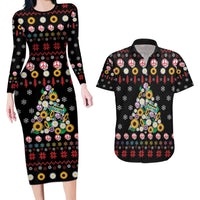 Hippie Xmas Couples Matching Long Sleeve Bodycon Dress and Hawaiian Shirt Hippie Flower Christmas Tree - Wonder Print Shop