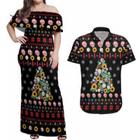 Hippie Xmas Couples Matching Off Shoulder Maxi Dress and Hawaiian Shirt Hippie Flower Christmas Tree - Wonder Print Shop