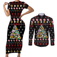 Hippie Xmas Couples Matching Short Sleeve Bodycon Dress and Long Sleeve Button Shirt Hippie Flower Christmas Tree - Wonder Print Shop