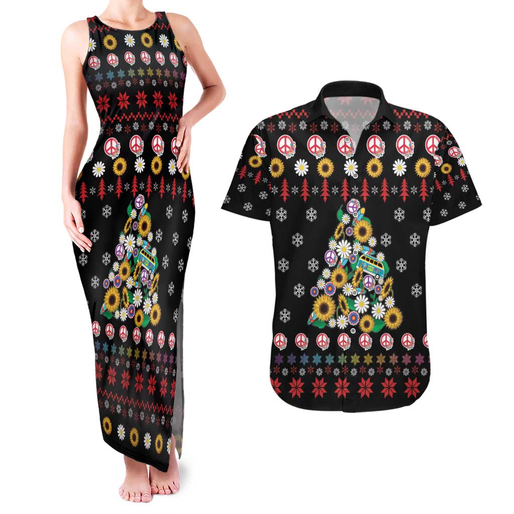 Hippie Xmas Couples Matching Tank Maxi Dress and Hawaiian Shirt Hippie Flower Christmas Tree - Wonder Print Shop