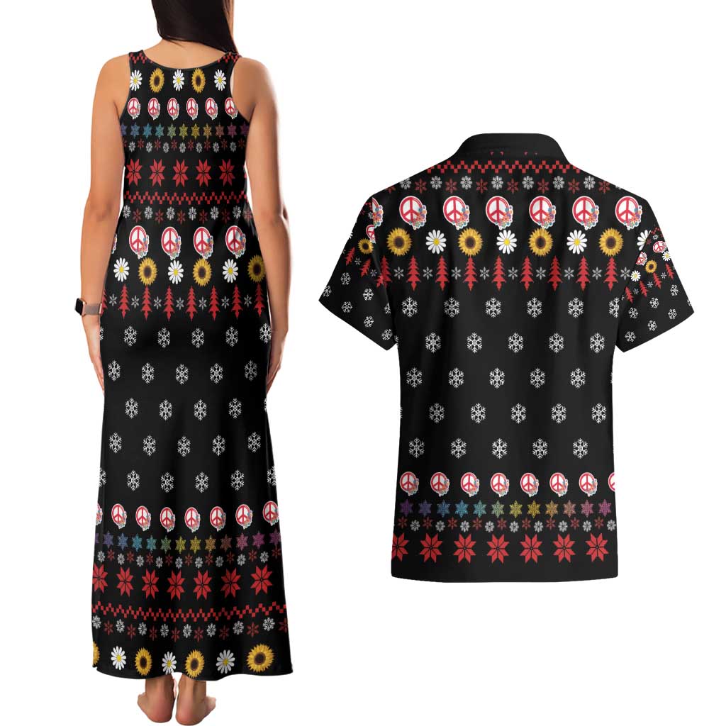 Hippie Xmas Couples Matching Tank Maxi Dress and Hawaiian Shirt Hippie Flower Christmas Tree - Wonder Print Shop